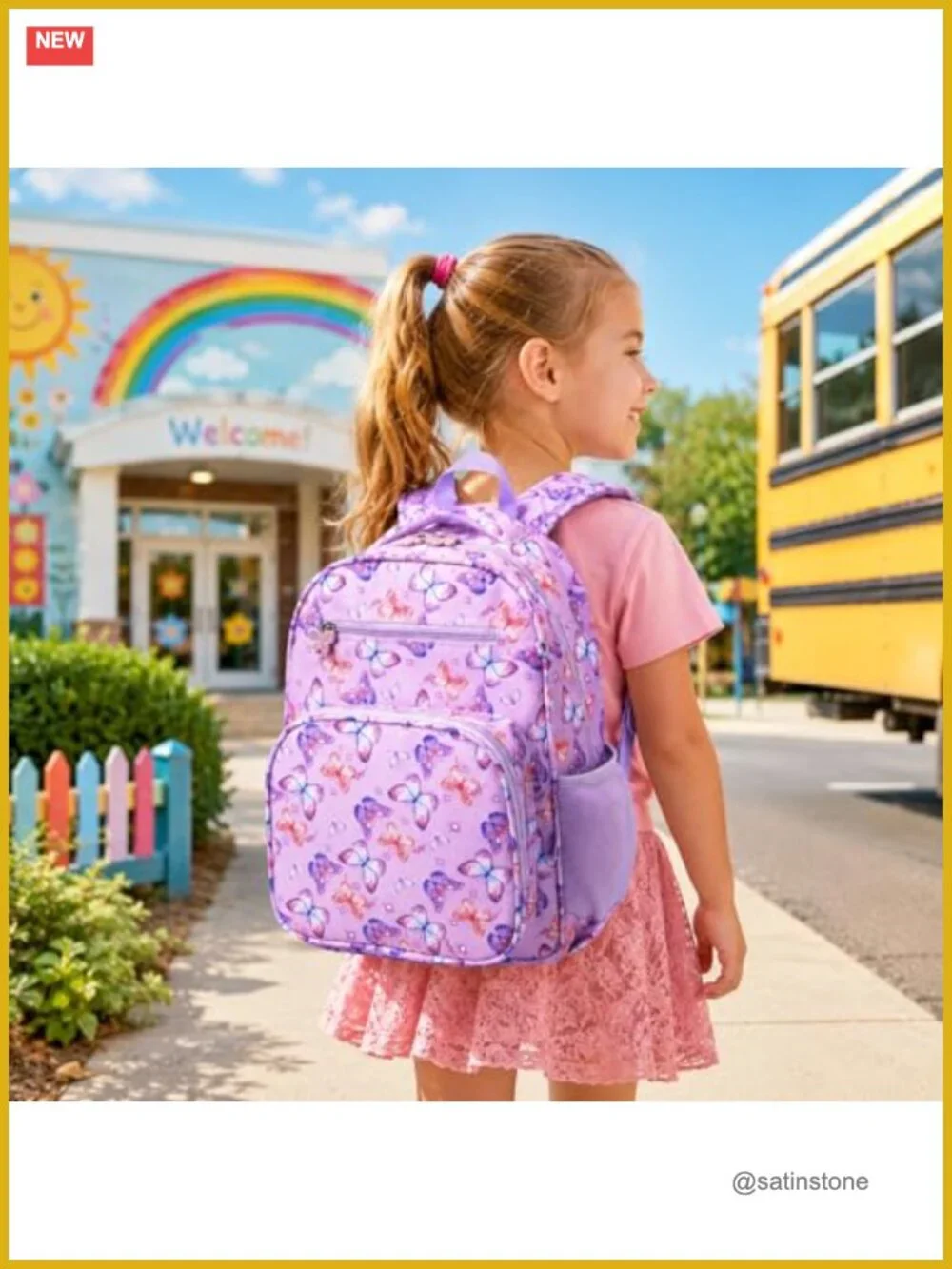 Kids Backpack for Girls 15 Inch School Bookbag Butterfly Design Kindergarten